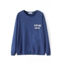 Letter Embroidery Round Neck Long Sleeve Sweatshirt