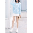 Clouds Print Round Neck Long Sleeve Knit Sweater