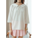White Tie Front Collar 3/4 Length Sleeve Shirt
