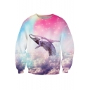 Rainbow Dolphin Print Round Neck Long Sleeve Sweatshirt