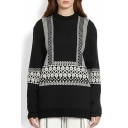 Tribal Geometric Pattern Round Neck Long Sleeve Pullover Sweater