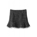 Plaid Zipper Side Ruffle Hem High Waist A-Line Skirt