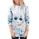 Lady Skull Print Round Neck Long Sleeve Sweatshirt