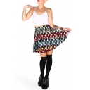 Print Elastic High Waist Flared Mini Skirt