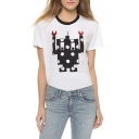 Cartoon Robot Round Neck Short Sleeve Tee