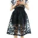 Elastic Waist Organza Sheer Flared Midi Skirt
