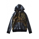 Camouflage Print PU Insert Double Pocket Hoodie