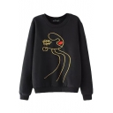 Round Neck Abstract Character Embroidered Sweatshirt