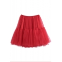 Elastic Waist A-Line Plain Gauze Mini Skirt