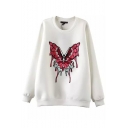Butterfly Embroidery Round Neck Long Sleeve Sweatshirt