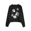 Round Neck Long Sleeve Pullover Embroidery Sweatshirt