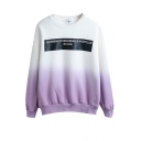 Round Neck Ombre Ling Sleeve Pullover Sweatshirt