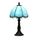 8 Inch Blue/White Glass Tiffany Style One-light Bedside Table Lamp