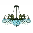 Mermaid Armed Blue Stained Glass Tiffany Five-light Chandelier with Center Bowl