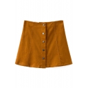 Button Fly A-Line Mini Plain Skirt