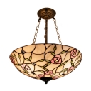 Medium Size Lovely Pink Rose Motif Upward Tiffany Pendant Lighting