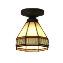5 Inch Mini Tiffany Stained Glass Style Semi Flush Mount Ceiling Light in Cone Shape