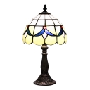 8 Inch Blue Blossom Pattern Mini Beside Table Lamp in Stained Glass Style