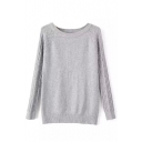 Plain Round Neck Raglan Sleeve Cable Knit Sweater