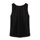 Womens Sleeveless Tops Chiffon Round Neck Pleated Blouse T-Shirt