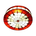 Red Stained Glass Jewels Decor Flush Mount Ceiling Light in Tiffany Style 3 Sizes Available