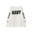 Letter Embroidery Long Sleeve Round Neck Sweatshirt