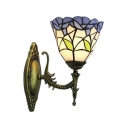 Up or Down 6 Inch Blue Stained Glass Leaf Motif One-light Tiffany Wall Sconce