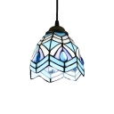 Peacock Style Blue Stained Glass Tiffany One-light Mini Hanging Pendant