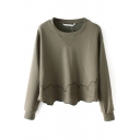Round Neck Pullover Long Sleeve Embroidery Plain Sweatshirt