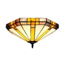 16 Inch Geometric Stained Glass Tiffany Three-light Flush Mount Ceiling Light