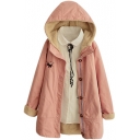 Hooded Single Breasted Long Sleeve Embroidery Coat