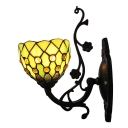 6 Inch Wide Yellow Stained Glass Wall Sconce with Jewels Decor in Rustic Style