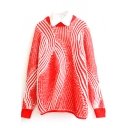 Round Neck Hollow Out Stripes Long Sleeve Sweater