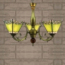 Bronze Finished Green Stained Glass Tiffany Three-light Chandelier with Uplight