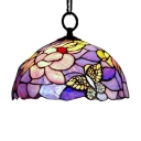 Tiffany Style Butterfly Design 12/16 Inch Hanging Pendant in Purple and Pink Color