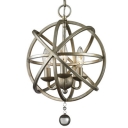 Industrial Foyer LED Orb Chandelier Pendant with Crystal Accents in Antique Pewter, 3 Light