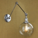 Adjustable LED Wall Light in Chrome with Round Clear Glass Shade