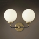 Brass 2 Light LED Wall Sconce with White Glass Round Shade