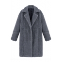 Notched Lapel Plain Double Breasted Long Wool Coat