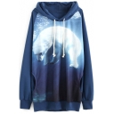 Blue Hooded Polar Bear Print Long Sleeve Sweatshirt