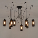 Industrial 8 Lt Swag LED Multi Light Pendant with Cylindrical Mesh Shade