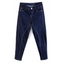 Zipper Fly Dark Washed Blue Loose Cropped Harem Jeans