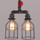 Mottled Iron 2 Light Double LED Hanging Lantern with Red Valve