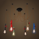 Multi Color 6 Light Pipe Pendant Light with Wire Guard Retro Wrought Iron Spider Chandelier for Restaurant Bar