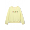 Colored Letter Print Long Sleeve Round Neck Sweatshirt