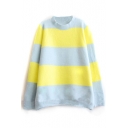 High neck Stripes Color Block Long Sleeve Sweater