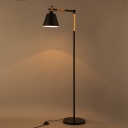 Satin Black 1 Light Adjustable LED Floor Lamp with Wood Accents