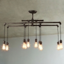 43 Inches Wide Large 10 Light LED Ceiling Pendant in Steel Hanging Pipe Light