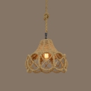 14 Inches Wide Natural Rope 1 Light LED Hanging Lamp with Cutout