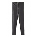 Tapered Zipper Fly PU Patchwork Black Velvet Plus Skinny Pants